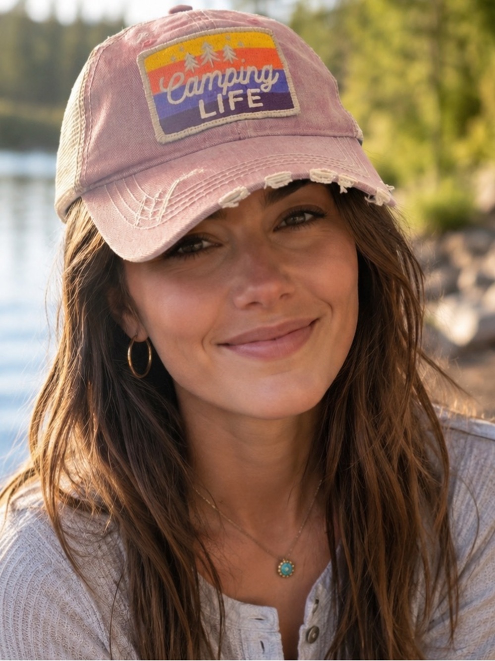 Katydid Camping Life Trucker Cap. Women’s OS. Mauve | Classic | Distressed EUC